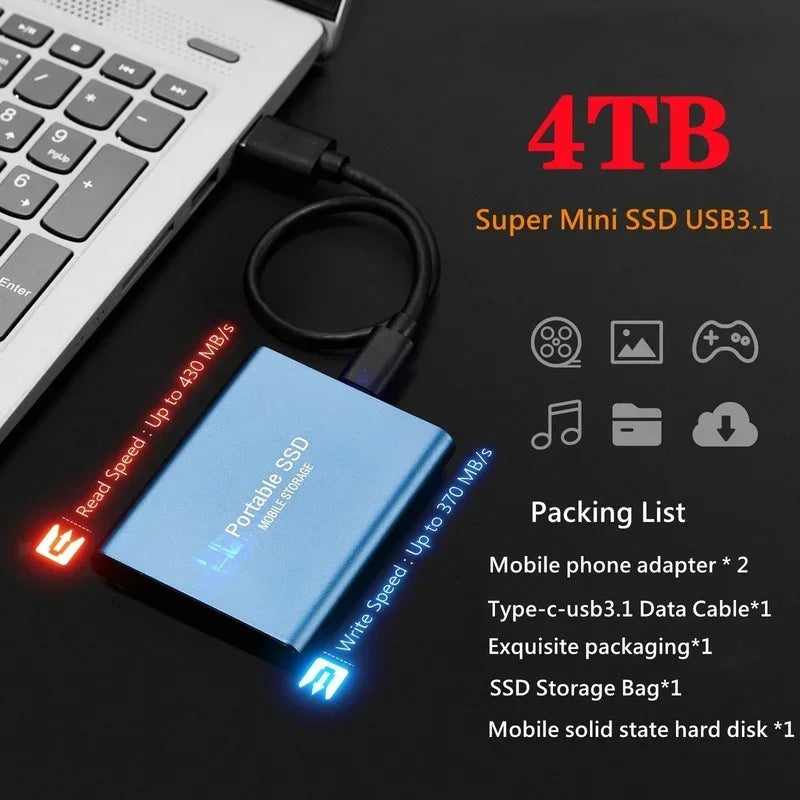 500GB Mobile Hard Disk Type-C USB3.1 Portable SSD Shockproof Aluminum Alloy Solid State Drive 540MB/s Transmission Speed Black Qme