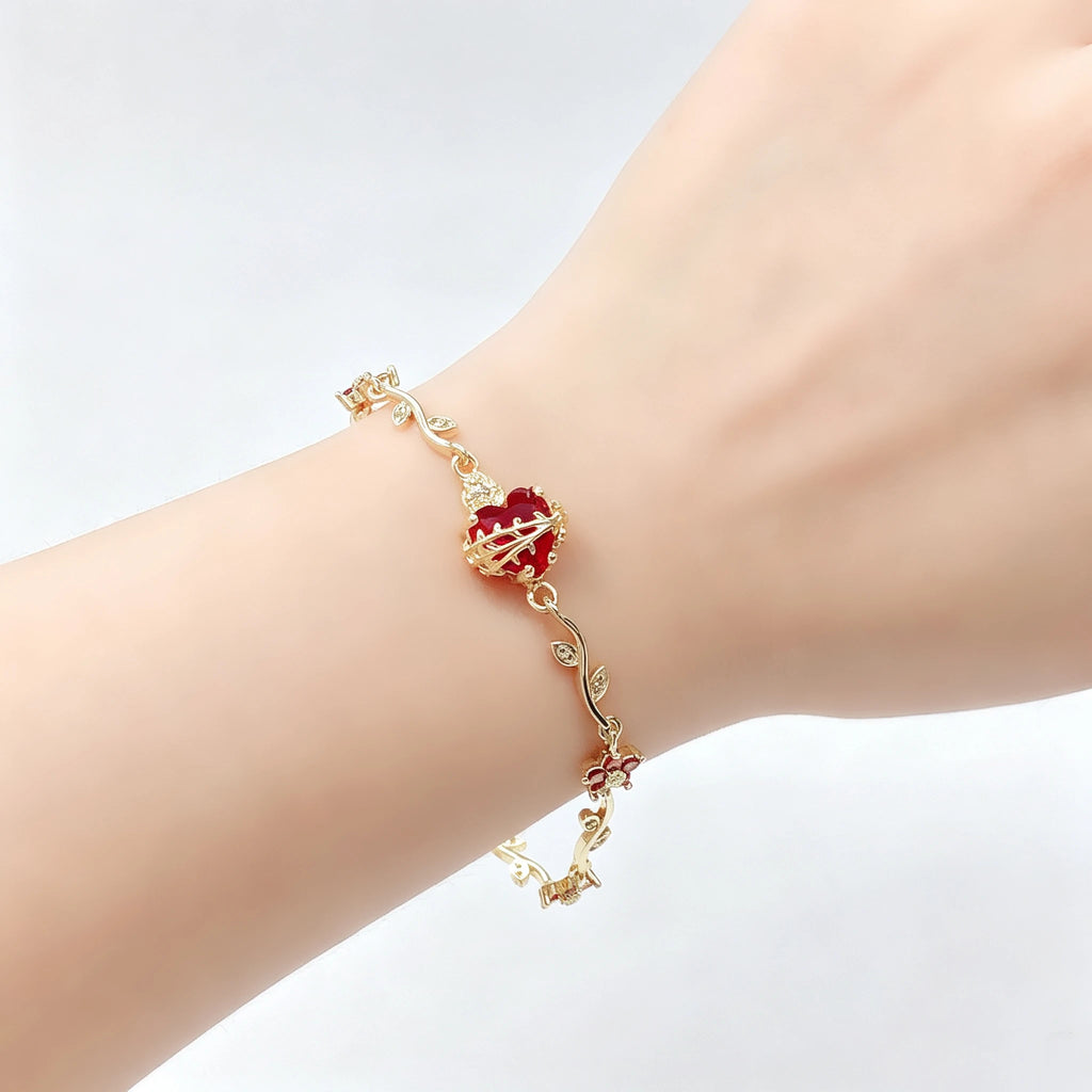 Hot Sale Flower Chain Sacred Heart Shaped Crystal Cross Bracelet Lucky for Women Girls Daily Party Jewelry Religious Gifts Qme