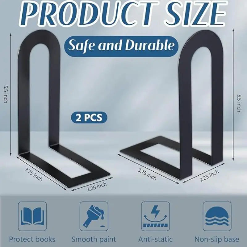 Heavy Duty 1 Pair L-shaped Iron Bookends Space-saving Design Ideal Qme