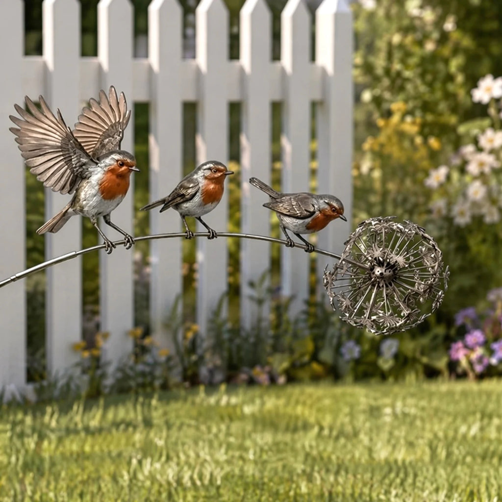 Robin Garden Stake with Dandelion Accent Outdoor Yard Art Stake Rustic Bird Yard Art Garden Ornament for Lawn Patio Backyard Qme