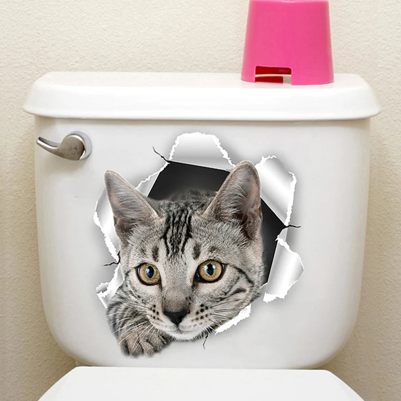 Animal Decals Decor Bathroom Washroom Funny 3D Kitten Toilet Seat Qme