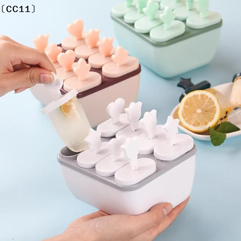 8 Hole Plastic Ice Cream Mold Reusable Stick Chocolate Dessert Easy Qme