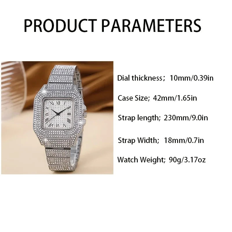 Oversize Square Dial Rhinestone Alloy Watch Fancy Women Watches Jewelry Sophisticated And Stylish Women Watch Qme
