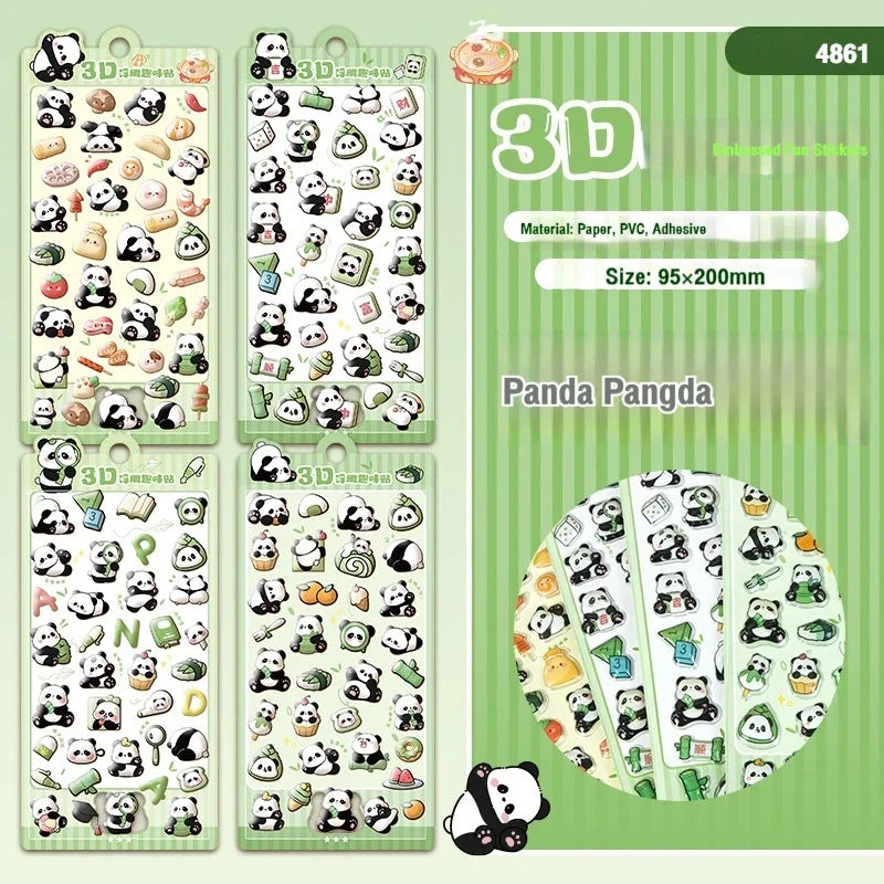 4 Sheets/Bag Capybara Panda Dinosaur CharacterTheme Outline 3D Sticker Set for DIY Scrapbook Phone Case Notebook Decora Craft Qme Panda