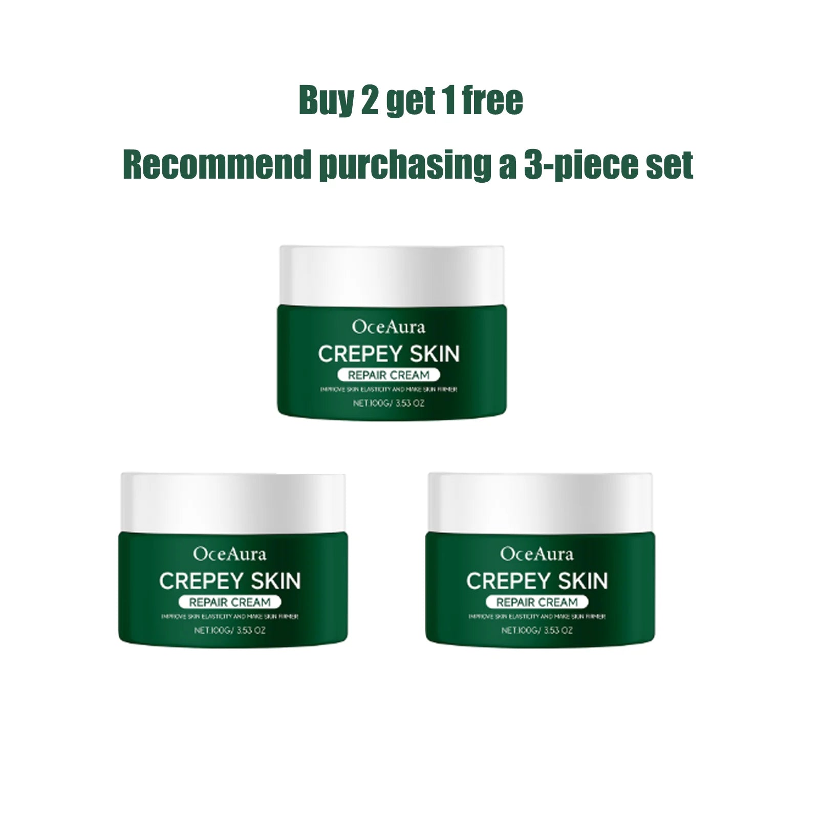 OceAura Crepey Skin Repair Cream Deep Nourishing Anti Wrinkle Sagging Reduction Elasticity Restoring Smoothing Skin Care Lotion Qme 100Gx3 100g