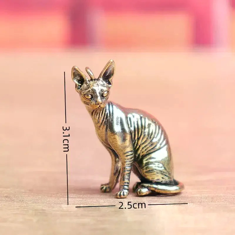 Solid Brass Hairless Cat Small Statue Desktop Ornaments Vintage Animal Figurines Model Lucky Home Decorations Crafts Accessories Qme
