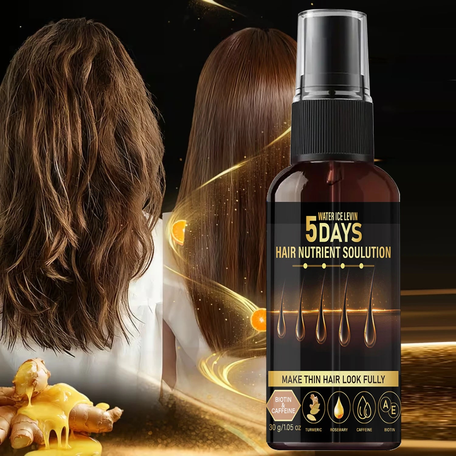 Biotin & Caffeine Hair Care Oil - Rosemary, Turmeric Infused, 5 Days Hair Nutrient Solution for Thicker Hair Qme