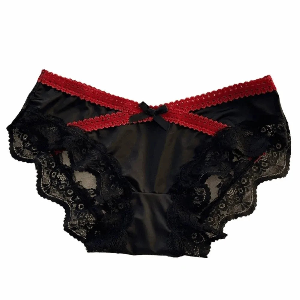 Underpants Low Waist Lace Briefs Mesh Sweet Ice Silk Panties French Style Underwear Triangle Panties Girls Underwear Qme Black M 1pc