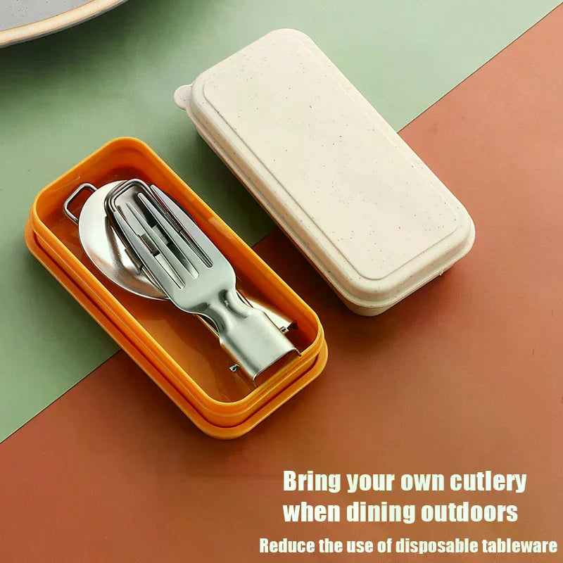304 Stainless Steel Folding Cutlery Set Knife Fork Spoon Portable For Outdoor Picnics Camping Back To School Student Cutlery Box Qme