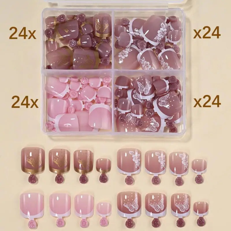 4 Grid Short Square False Toenail Tips Full Cover Artificial Fake Qme 2