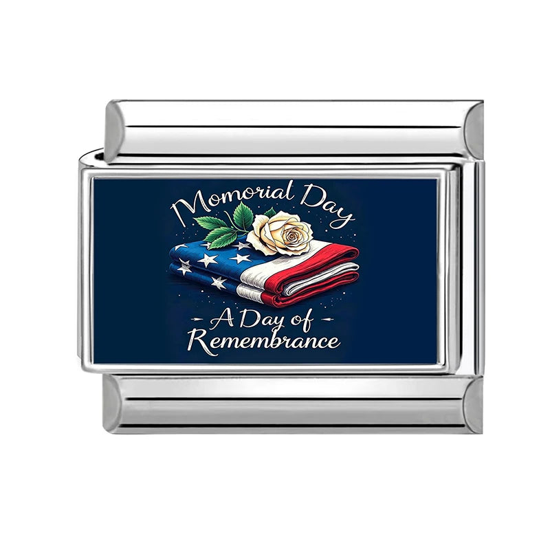 Original Design American Memorial Day Series Fresh Flower Italian Charm Links Fit 9MM Stainless Steel Bracelets DIY Making Gifts Qme Style 8