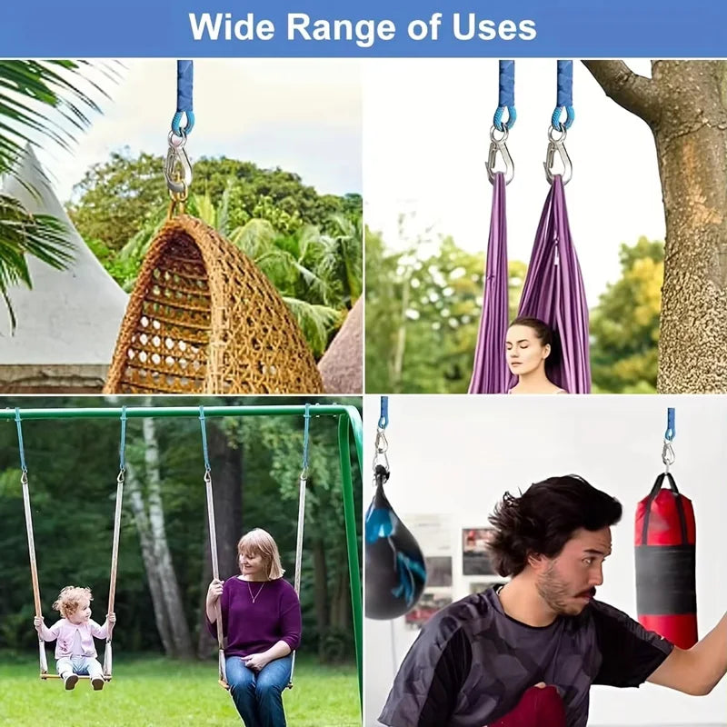 Nylon Swing Strap Wear Resistant Hanging Rope 60 90 150cm with Stainless Steel Hook for Tree Swing Hammock Patio Chair Outdoor Qme