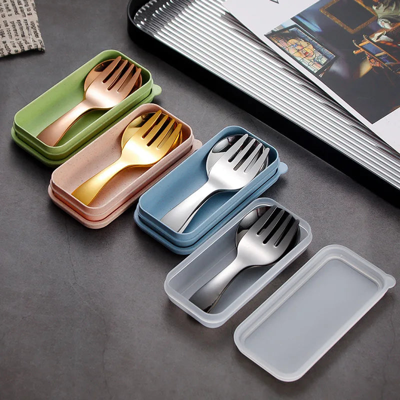 Outdoor Tourism 304 Stainless Steel Portable Tableware, CHILDREN'S Tableware, Dessert Tableware, Spoon and Fork Combination Qme