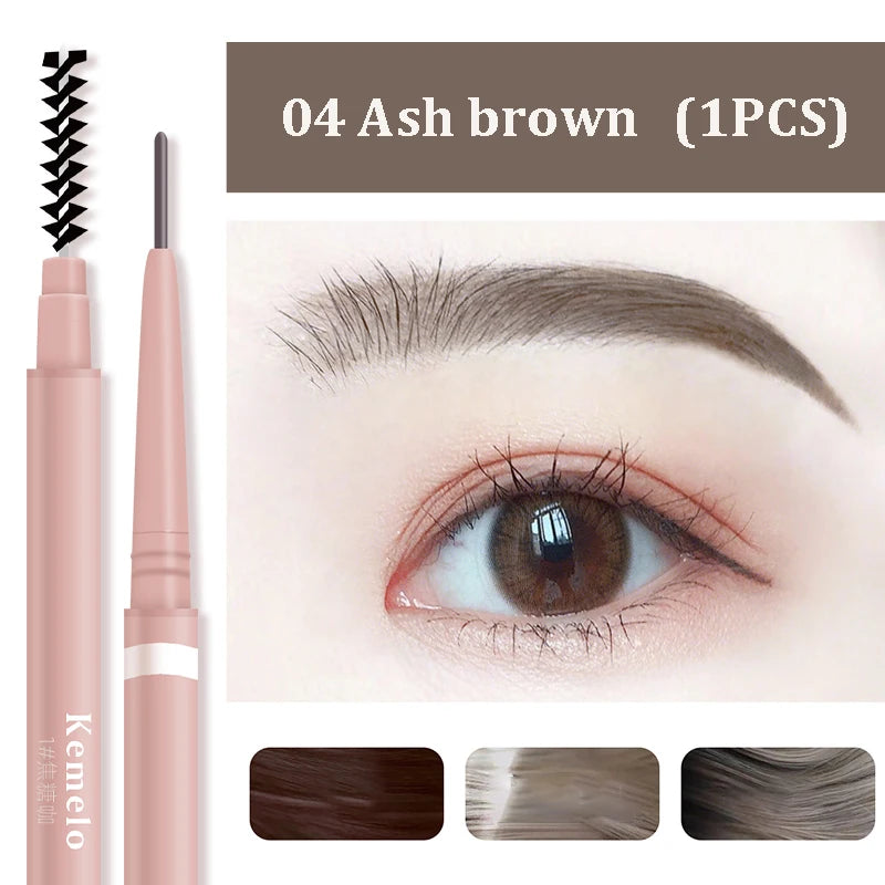 1.5mm Ultra Fine Double-Ended Eyebrow Pencil Automatic Rotating Natural Waterproof Long Lasting Professional Eyebrow Pen Makeup Qme 04 Ash Brown