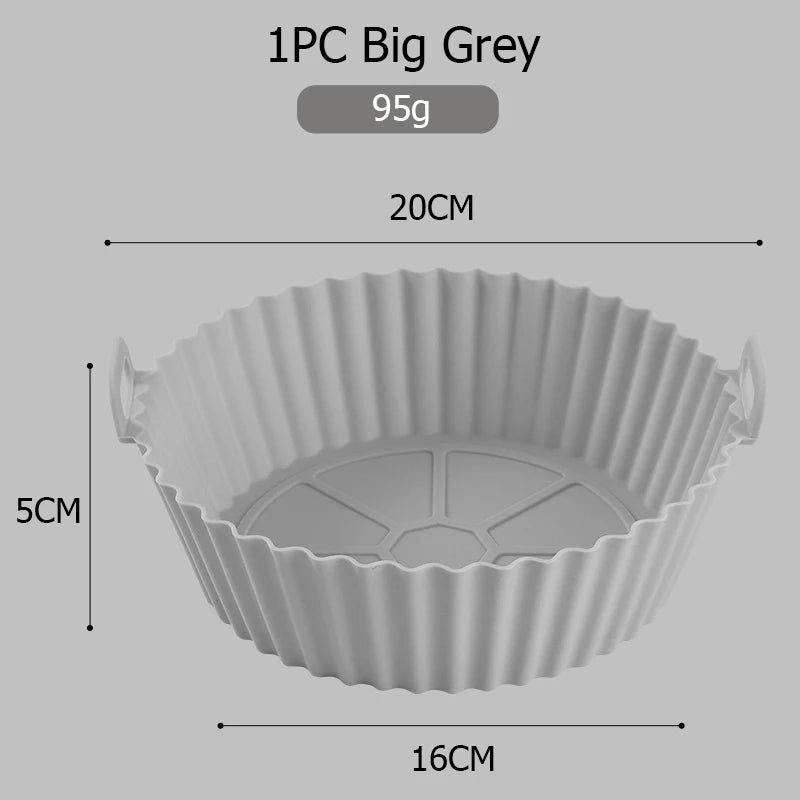 Silicone Air Fryers Oven Baking Tray Pizza Fried Chicken Airfryer Silicone Basket Reusable Airfryer Pan Liner Accessories Qme 1PC Big Grey