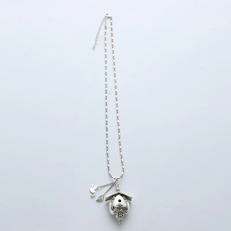 Silver-Plated Hollow Knife Birdhouse Pendant, Vintage Handmade Collectors Jewelry for Bird Enthusiasts Qme
