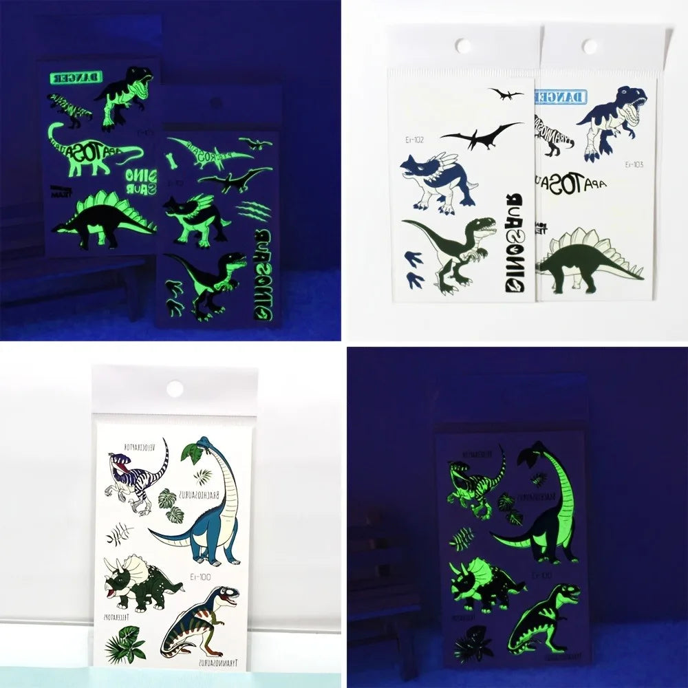 24 Sheets Luminous Dinosaur Temporary Tattoos, Waterproof Glow In The Dark T-Rex Pterosaur Velociraptor Triceratops Stegosaur De Qme