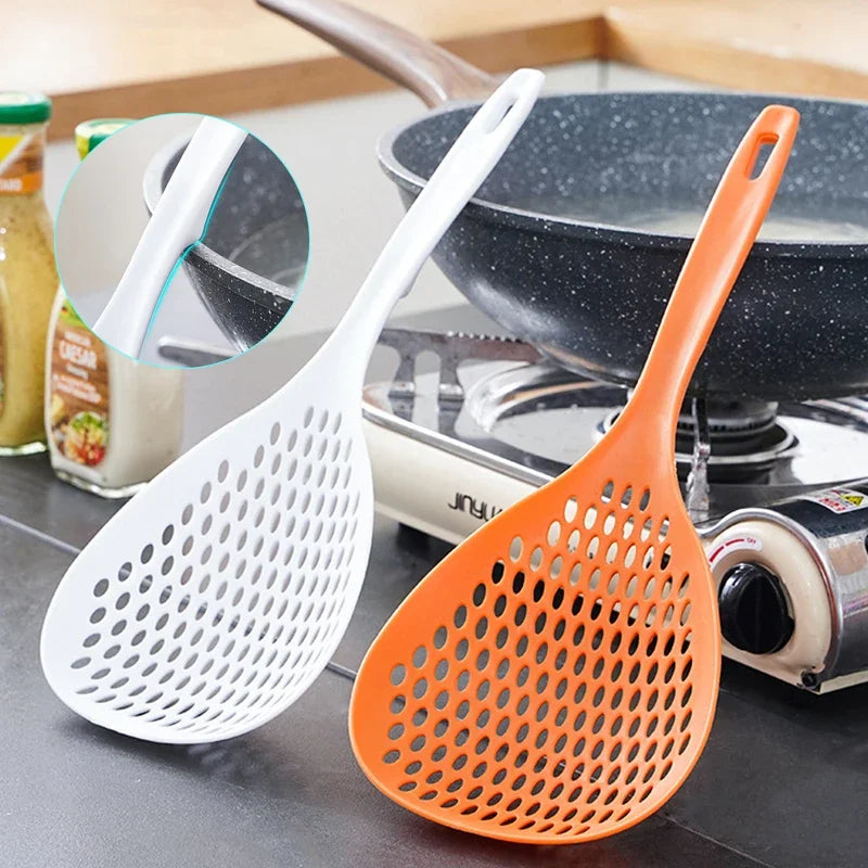 Strainer Scoop Colander Slotted Pasta Spoon Plastic Skimmer Handle Qme