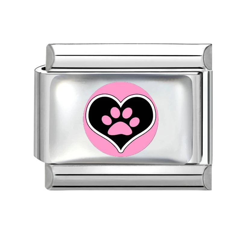 Blue Pink Heart Cute Cats Paw Dog Claw Print Series Italian Charm Links Fit 9mm Stainless Steel Bracelet DIY Making Gift Qme Style 4
