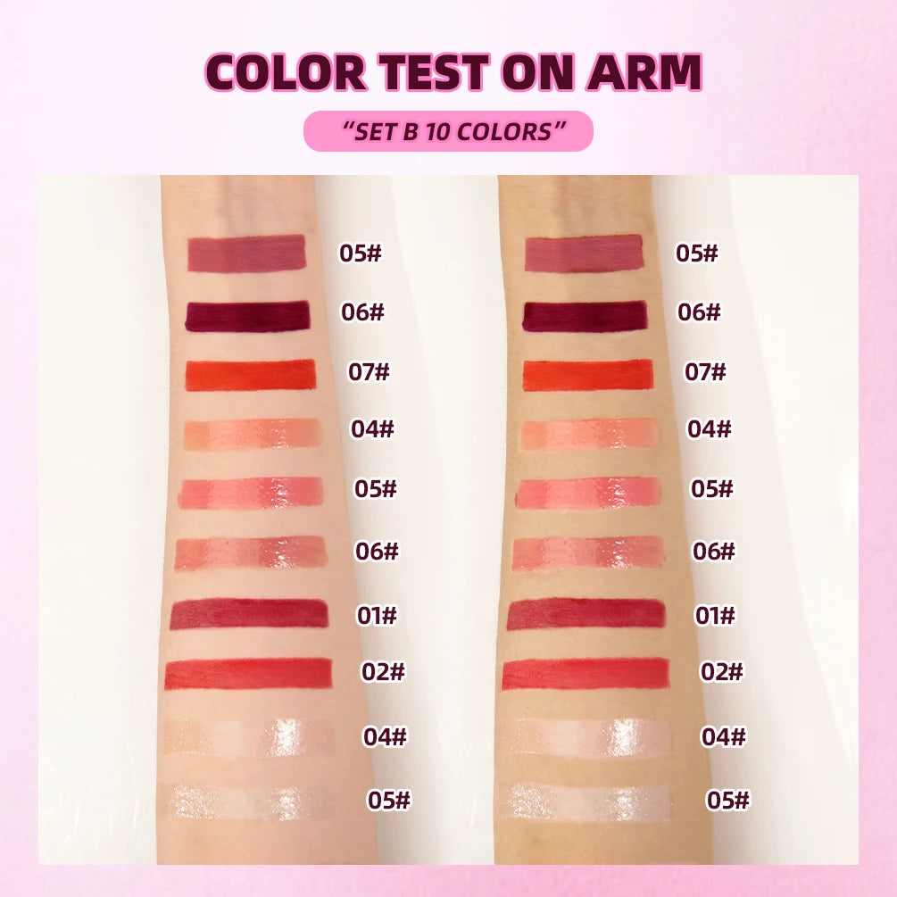 QIBEST Lips Makeup Set Matte Velvet Liquid Lipstick Lip Gloss Non-Sticky Lip Oil Glaze Moisturizing Lip Balm Tint Cosmetics Kits Qme