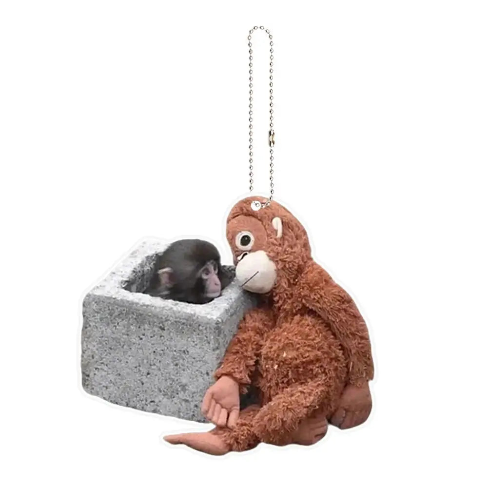 2D Protect Punch Monkey Keychain Cute Holding Plush Toy Hanging Qme B