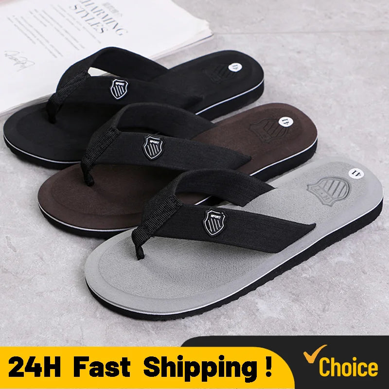 Simple New Men's Flip Flops Summer Outer Wear Non-slip Toe-gripping Clamp Shoes Beach Sandals Student Version Brazilian slippers Qme