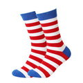 Men's American Independence Day Theme Mid-length Socks Color Blocked Striped Casual and Versatile Elastic Cotton Middle Socks Qme White One Size