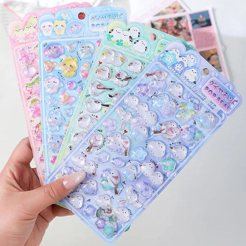Cute Cartoon Bird Stickers 3D Relief Crystal Sticker Laptop Phone Case Scrapbooking Decals DIY Stationery Decoration Lovely Gift Qme
