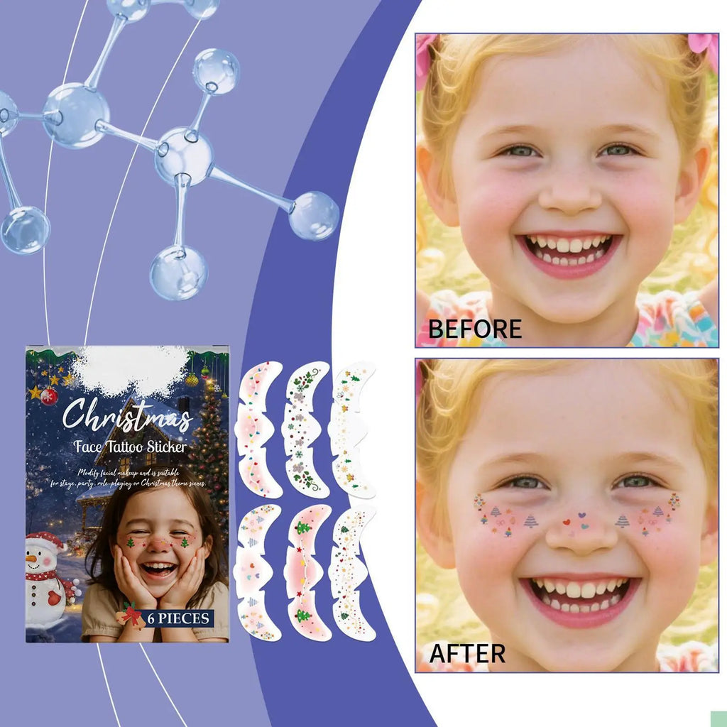 6pcs Christmas Tattoo Makeup Patches Fake Freckles Temporary Tattoo Stickers Face Tattoos Glittering Star Freckle Stickers Qme