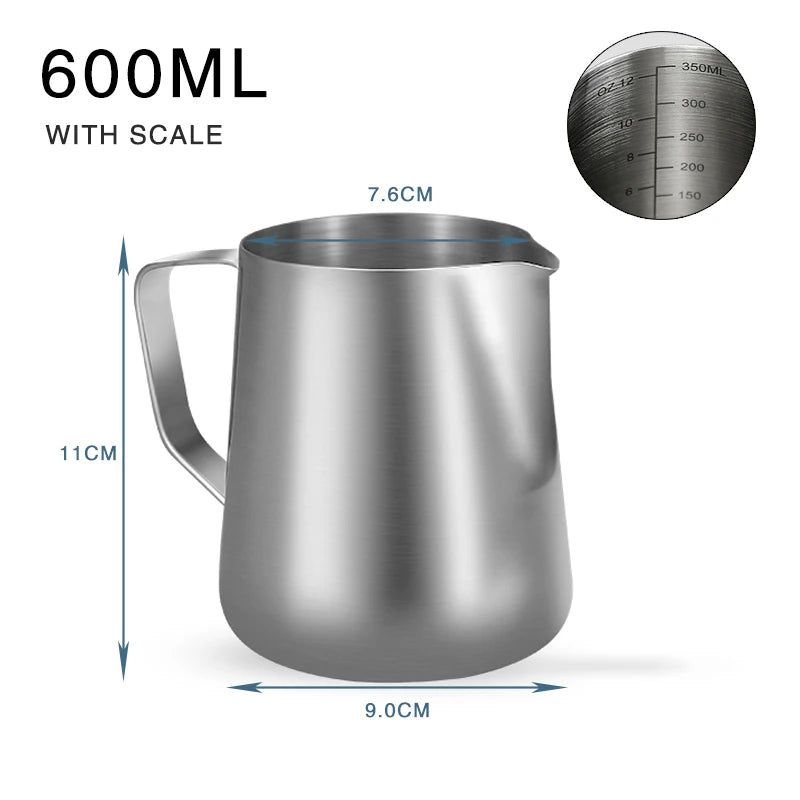Coffee Milk Frothing Pitcher Stainless Steel Espresso Steaming Barista Latte Frother Cup Cappuccino Milk Jug Cream Froth Pitcher Qme 600ml with scale
