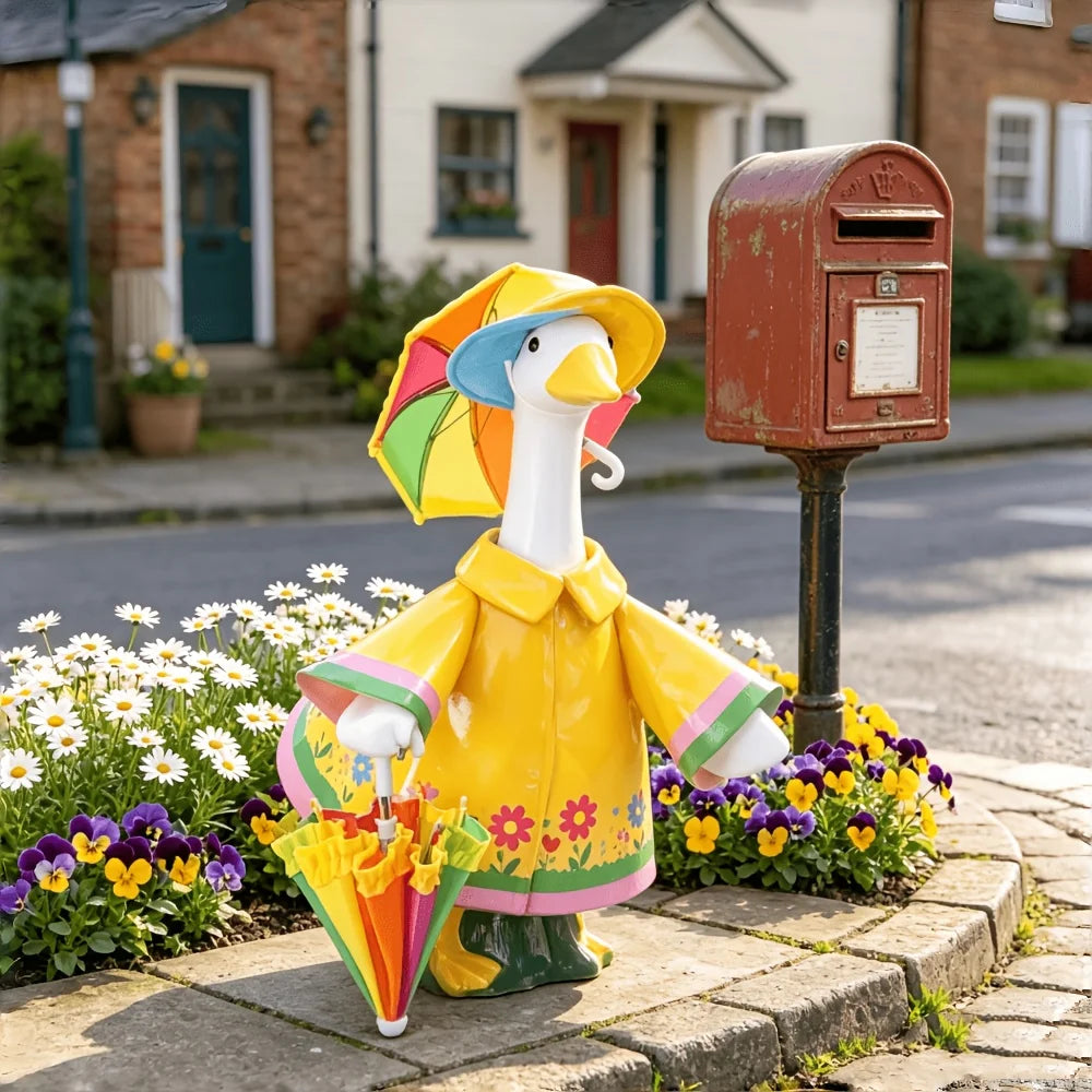3 Pcs/Set Raincoat Porch Goose Outfits Summer Lawn Goose Statue Raincoat Costume Yard Goose Clothes Raincoats Umbrella Hat Qme