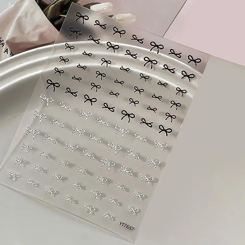 Colorful Bow Ribbon Bowknot Nail Sticker 3D Mini Appliques Adhesive Qme A3