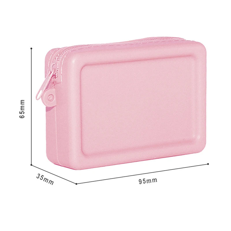 Silicone Organizer Cosmetic Bag Waterproof Smooth Zipper Earphone Holder Color Wallet Coin Purse Portable Pouch Qme S Pink