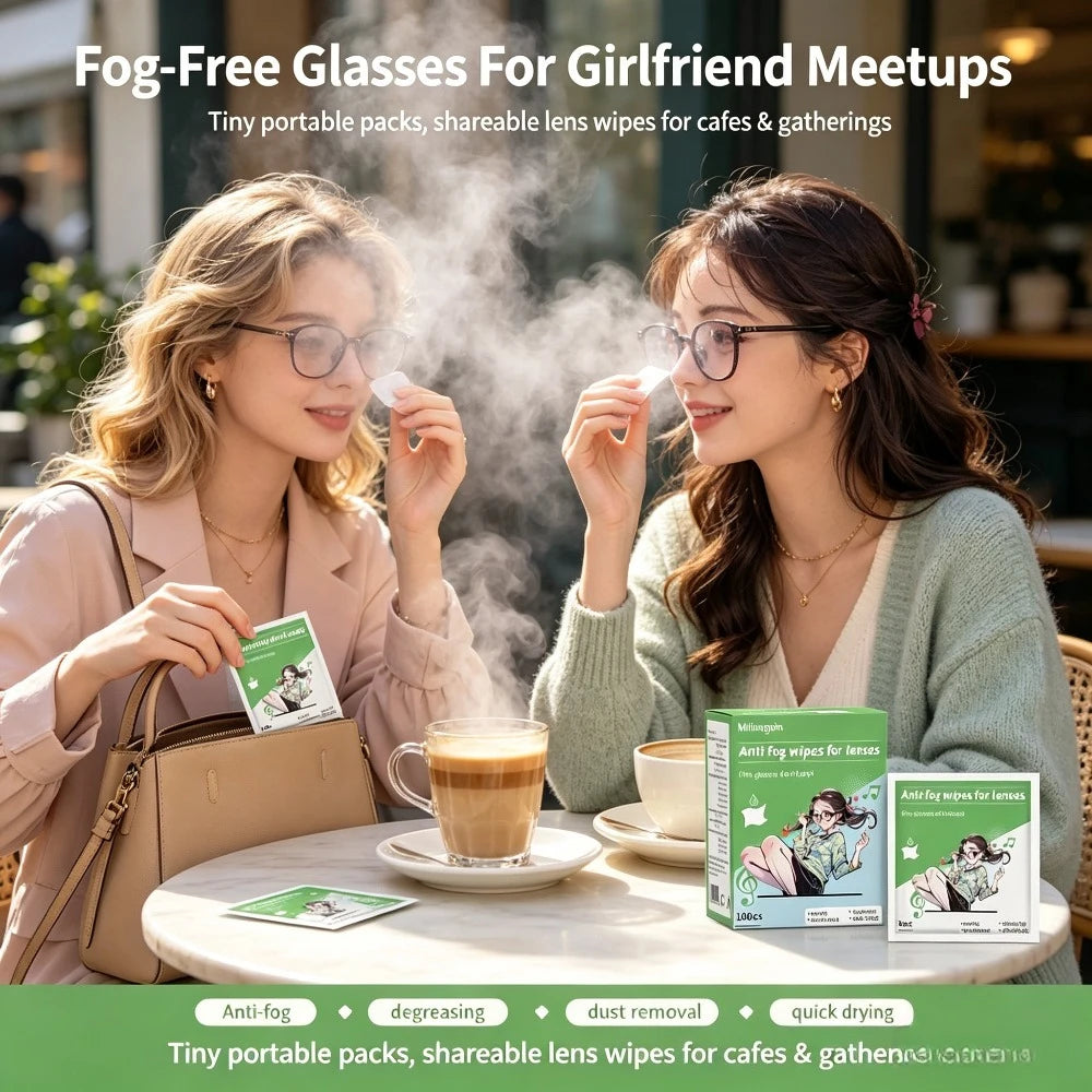 Anti-fog Wipes for Glasses, Universal for Glasses/Helmet Visors, Long-lasting Anti-fog Without Blurring, Streak-free Wiping Qme