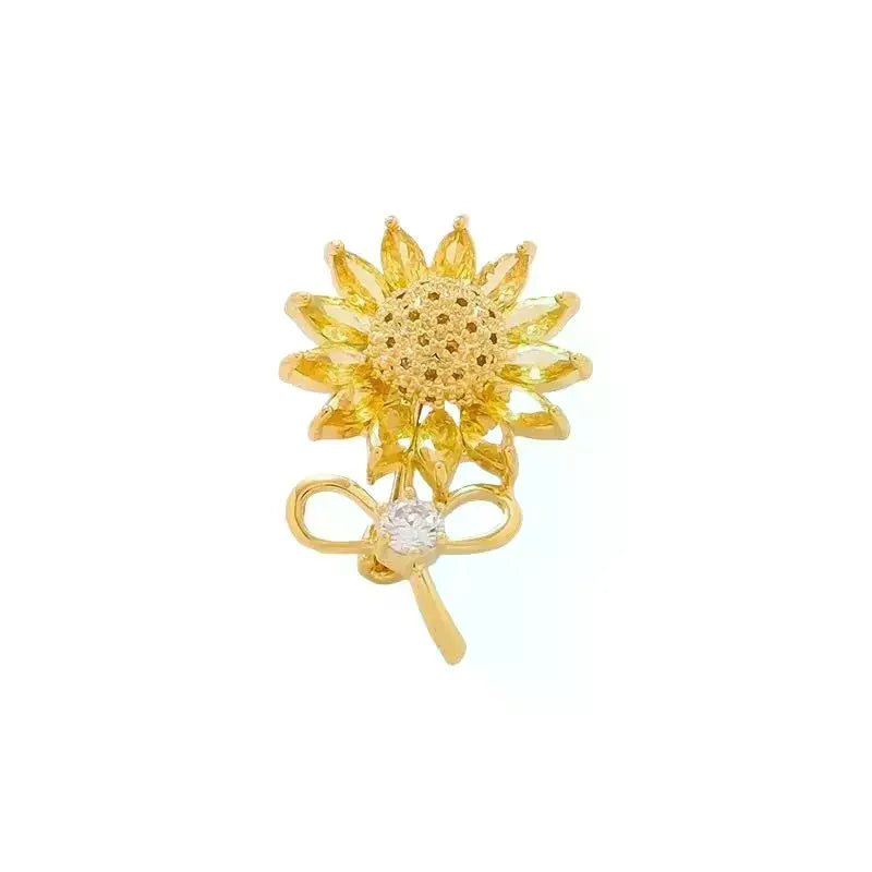 Sunflower Brooch Women's Pastoral Style - Handmade Sunny Fresh Flower Pin for Clothing Qme