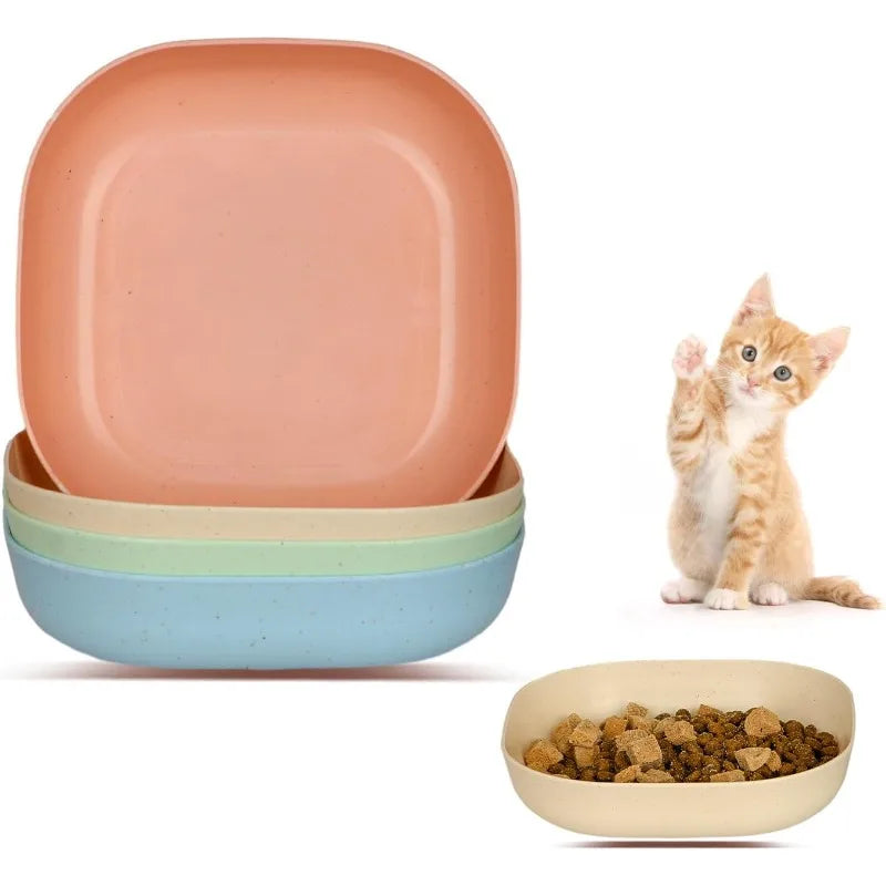 4pcs cat food shallow cat bowl set, used to relieve beard fatigue, shallow pet feeding tray or plate for cats and dogs Qme Blue