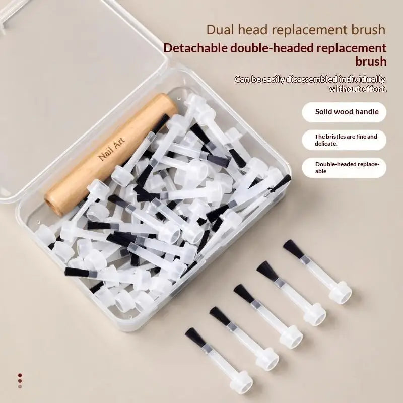 Nail Art Brush Removable Wooden Grip Durable Manicure Polish Brushes Qme