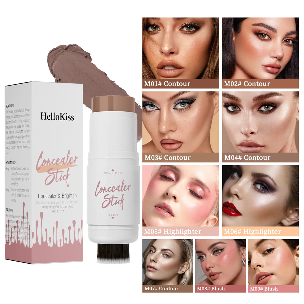 Double Head Highlighter Stick Natural Waterproof Silky Smooth Stereoscopic Nose Shadow Concealer Makeup Qme