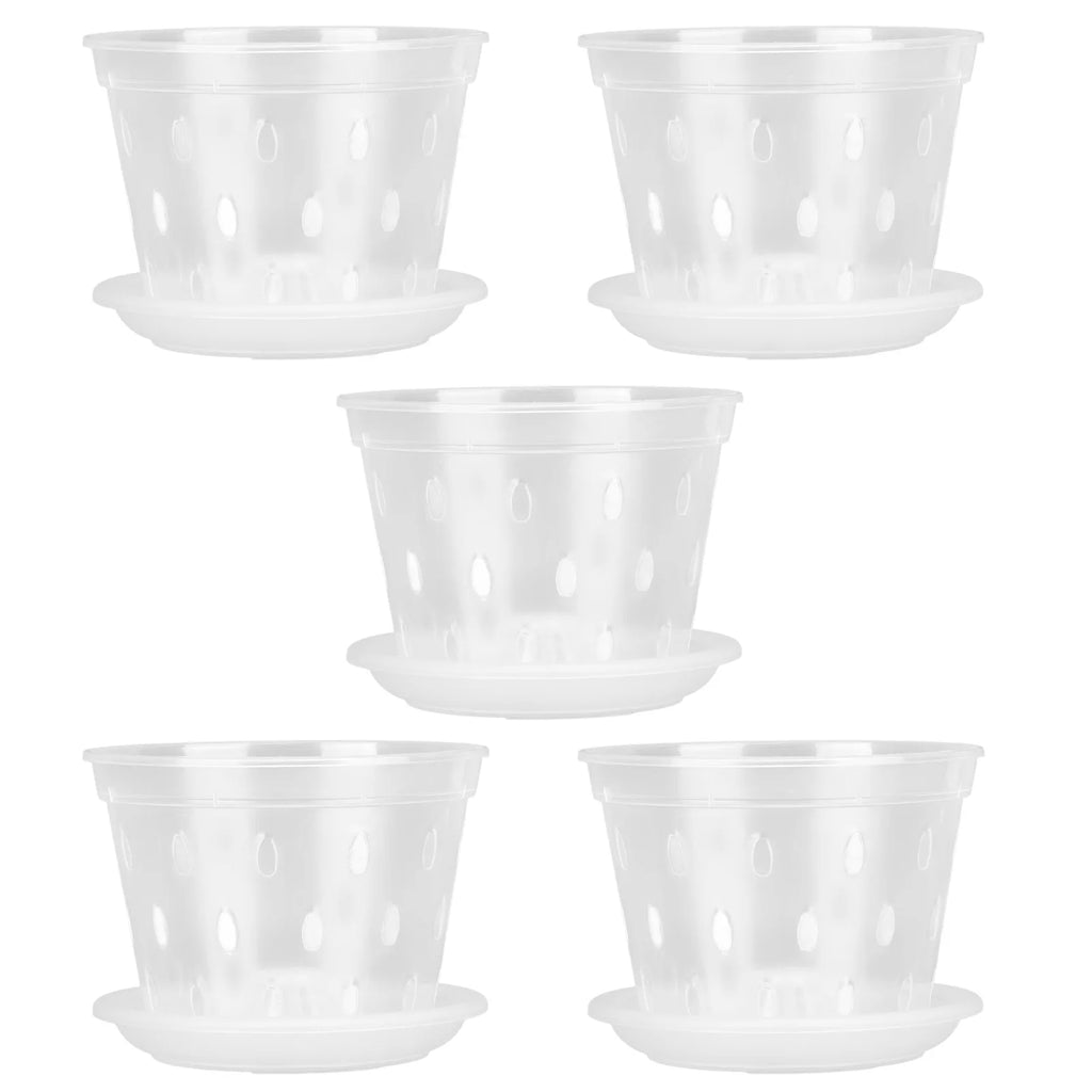 5 Sets Clear Orchid Flower Pots with Holes and Saucers Breathable Plastic Orchid Planter Root Control Plant Growing Pots Qme
