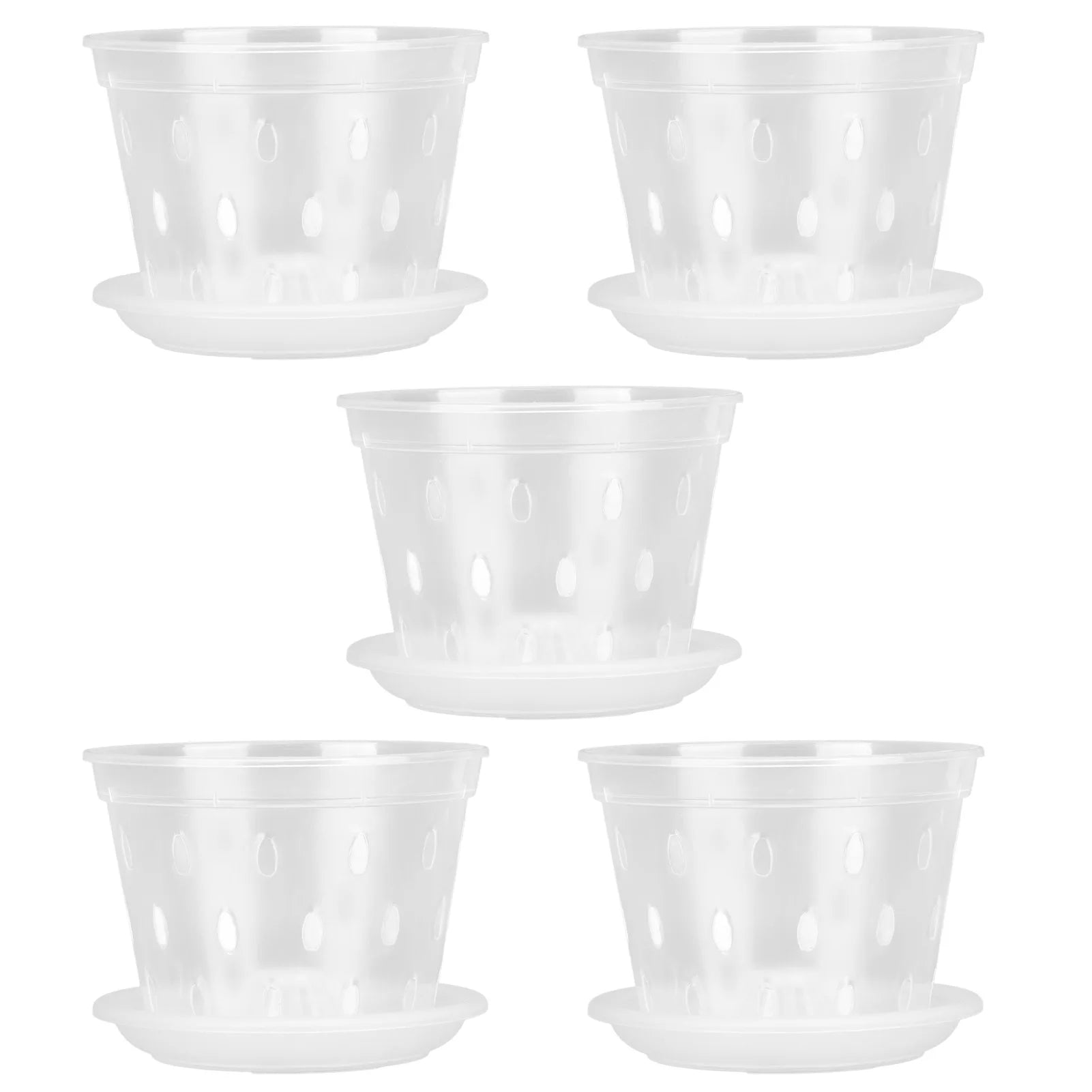 5 Sets Clear Orchid Flower Pots with Holes and Saucers Breathable Plastic Orchid Planter Root Control Plant Growing Pots Qme