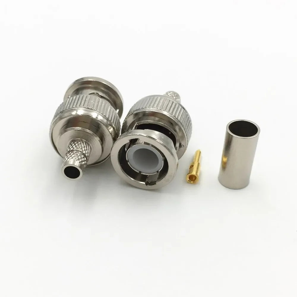 ESCAM 10Pcs Brass 3 in 1 BNC Male Q9 Crimp RG58 RG142 RG400 LMR195 RF Coax Cable Straight Connector for CCTV Cameras Qme