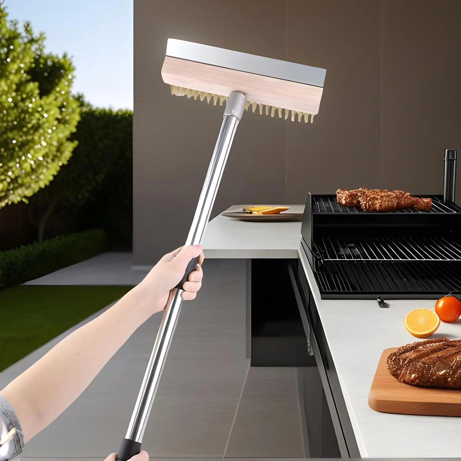 Pizza Oven Brush With Scraper Barbecue Brush For Outdoor Grill Washable Barbecue Grill Cleaning Tool For Home Commercial Qme