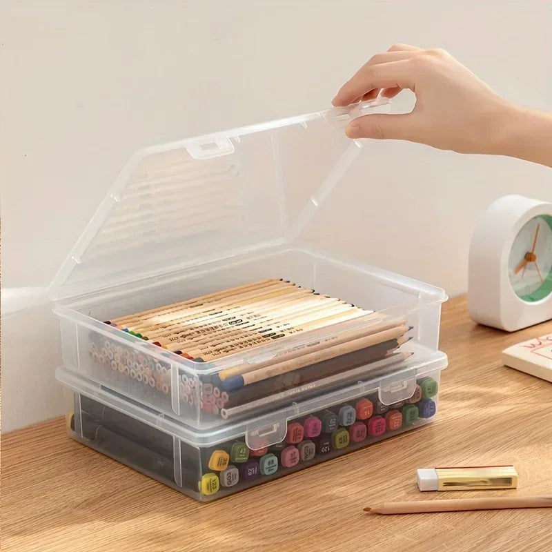 Large Capacity Pencil Case Transparent Plastic Notebook Sketch Marker Colored Lead Painting Storage Box, Back To School Supplies Qme