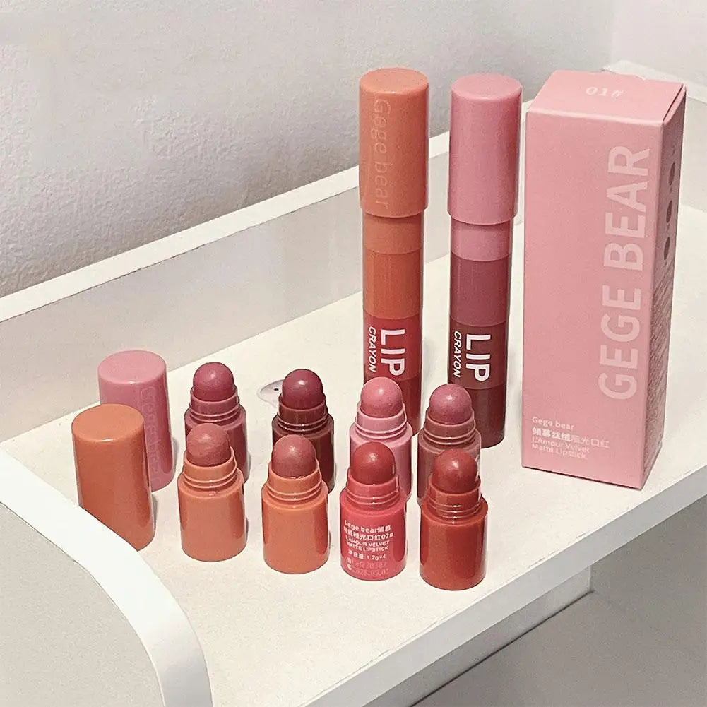 4 In 1 Matte Lipstick Pencil Kit Combo Velvet Sexy Red Lip Tint Non-stick Cup Multicolour Lipstick Pen Makeup Lips Cosmetic Set Qme