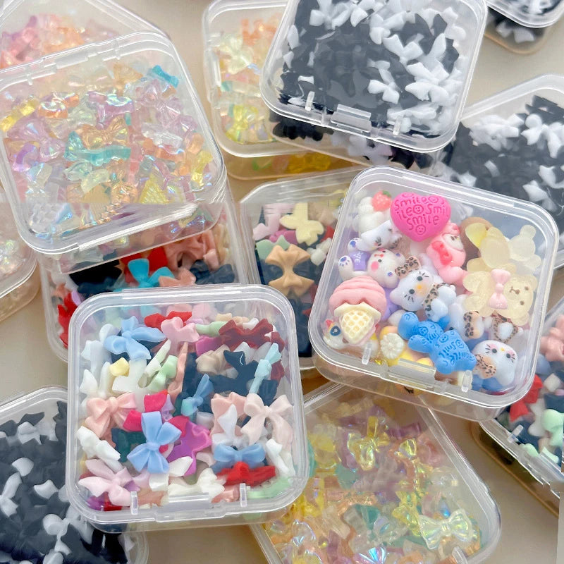 1Box Mixed Ribbon Bow Nail Charm Resin Art DIY Nails Accessories Qme