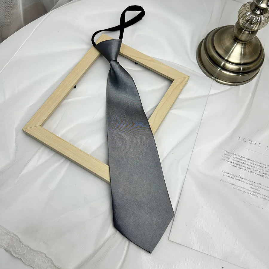 Solid Color Bright Color Tie Zipper Tie Short Style Convenient Uniform Accessories College Style Daily Tie Multi-color Tie Qme POLYESTER Gray