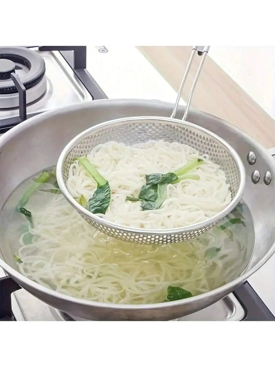 Stainless Steel Colander Wooden Handle Fine Mesh Skimmer Spoon Qme