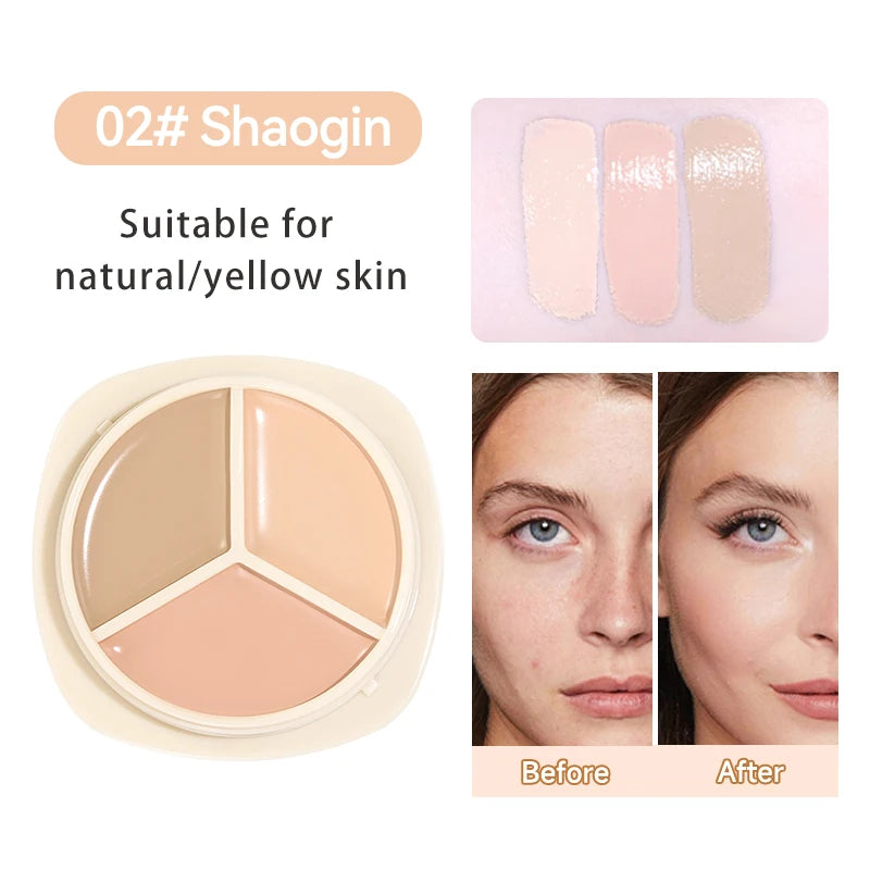 Three-color Concealer Palette Waterproof Long-lasting Contouring Qme 02