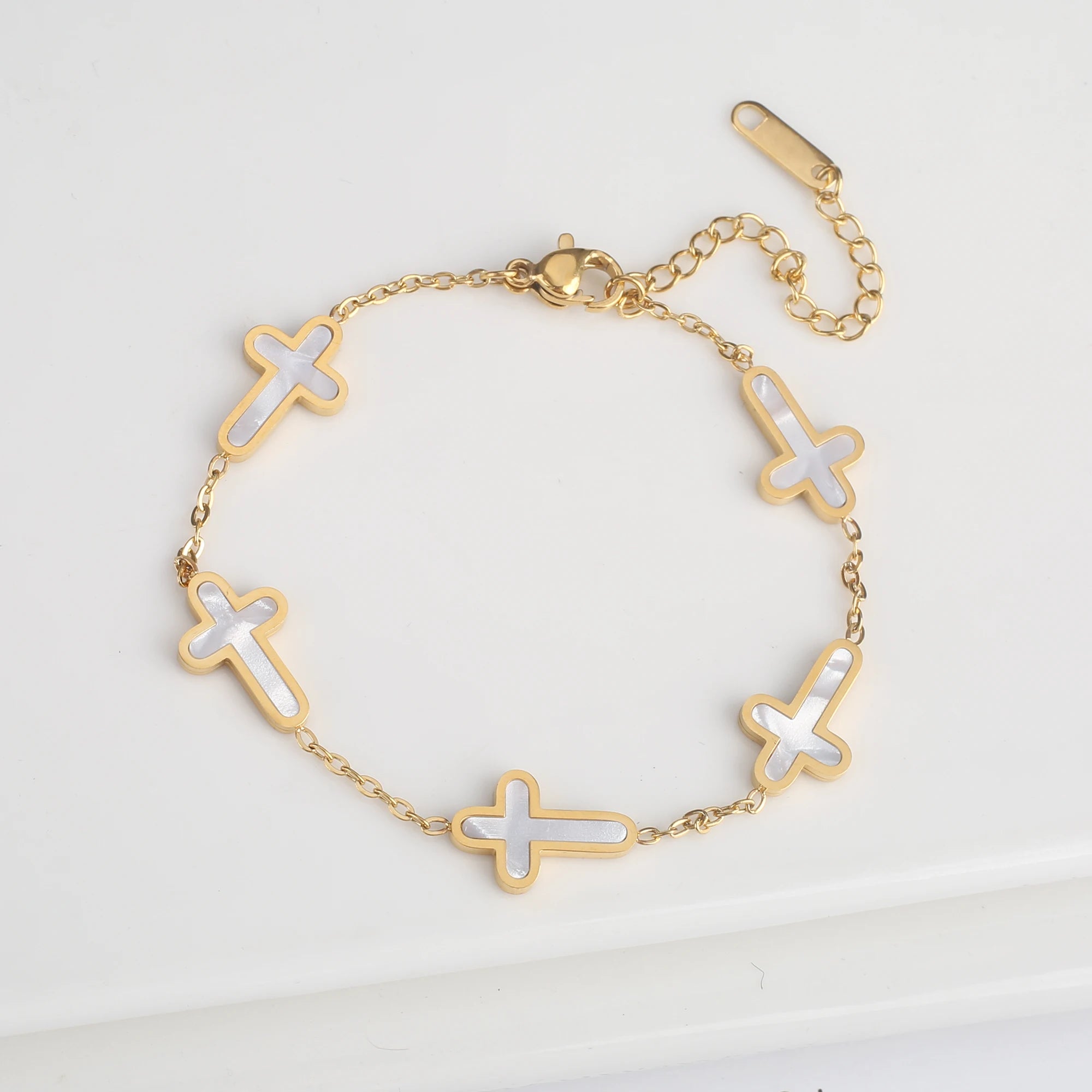 INS Hot Sale Charms Stainless Steel Shell Cross Necklace Jewelry Set Bracelet Earrings Luxury for Party Daily Wear Jewelry Gift Qme Bracelet 3