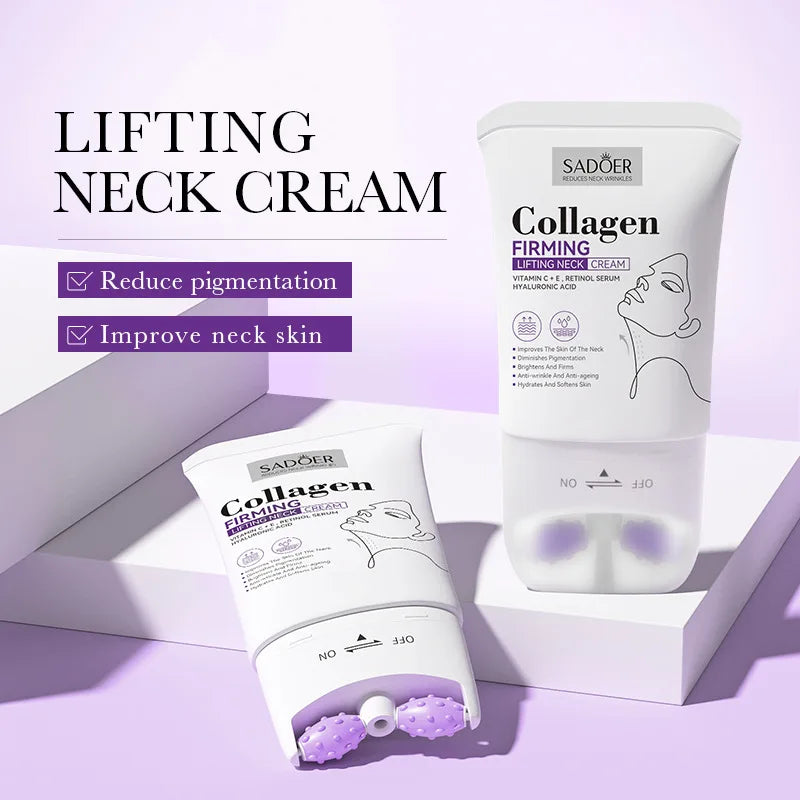 SADOER Collagen Firming Neck Cream Lifting Moisturizing Brightening Message Roller Neck Beauty Cream Necks Skin Care Products Qme